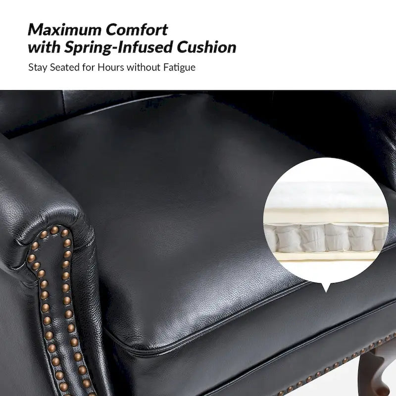 Fauteuil Gerhard en cuir véritable avec garnitures cloutées et coussin amovible (lot de 2) par HULALA HOME