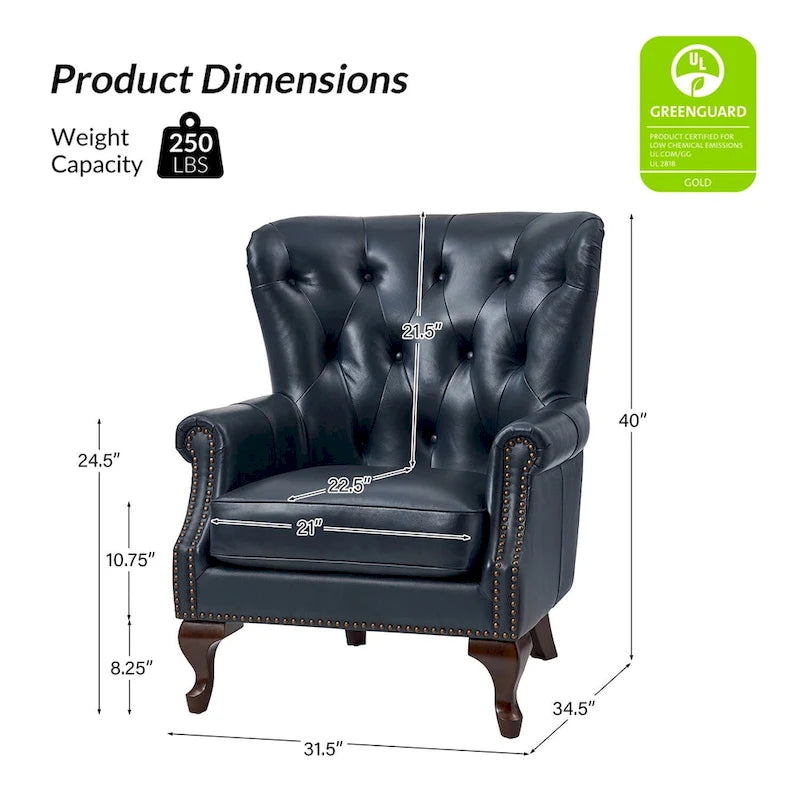 Fauteuil Gerhard en cuir véritable avec garnitures cloutées et coussin amovible (lot de 2) par HULALA HOME