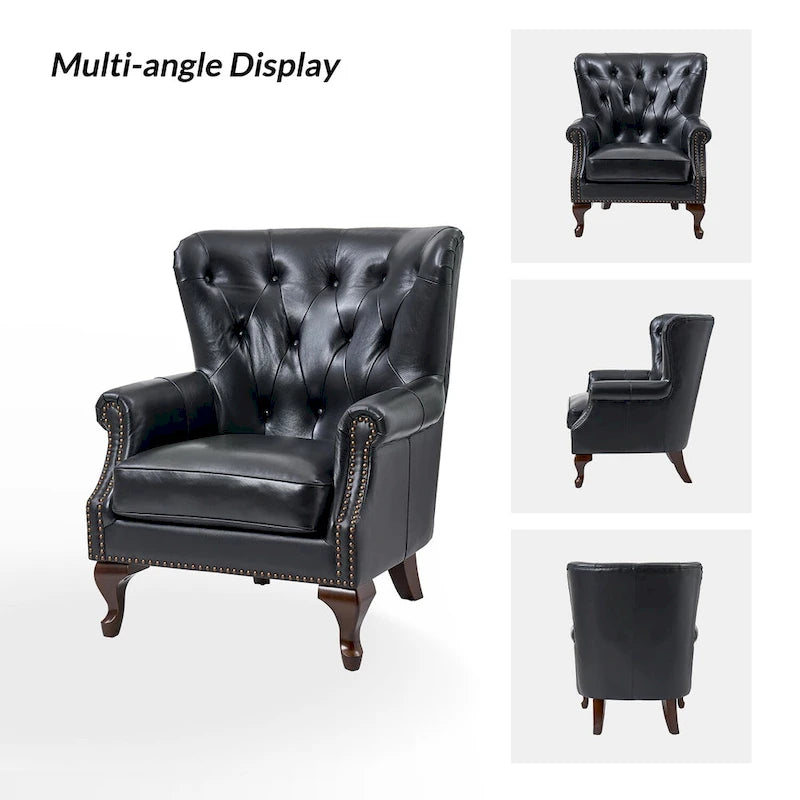 Fauteuil Gerhard en cuir véritable avec garnitures cloutées et coussin amovible (lot de 2) par HULALA HOME