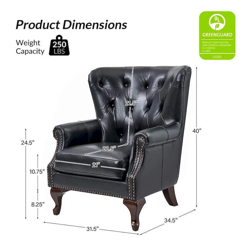 Fauteuil Gerhard en cuir véritable avec garnitures cloutées et coussin amovible (lot de 2) par HULALA HOME