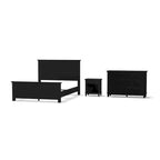 Lit Queen en bois noir Oak Park, table de chevet et commode par Homestyles