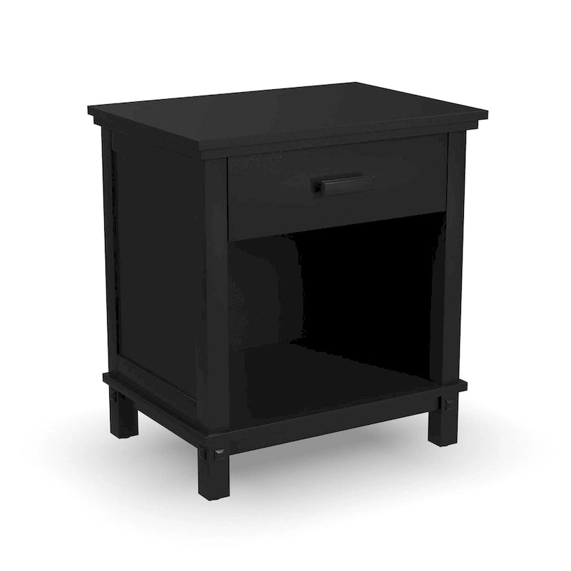 Lit Queen en bois noir Oak Park, table de chevet et commode par Homestyles