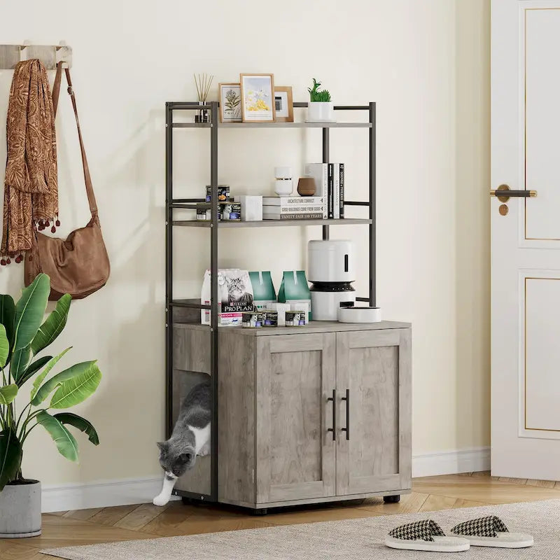 Bac à litière pour chat 2 en 1 avec 3 étagères et porte