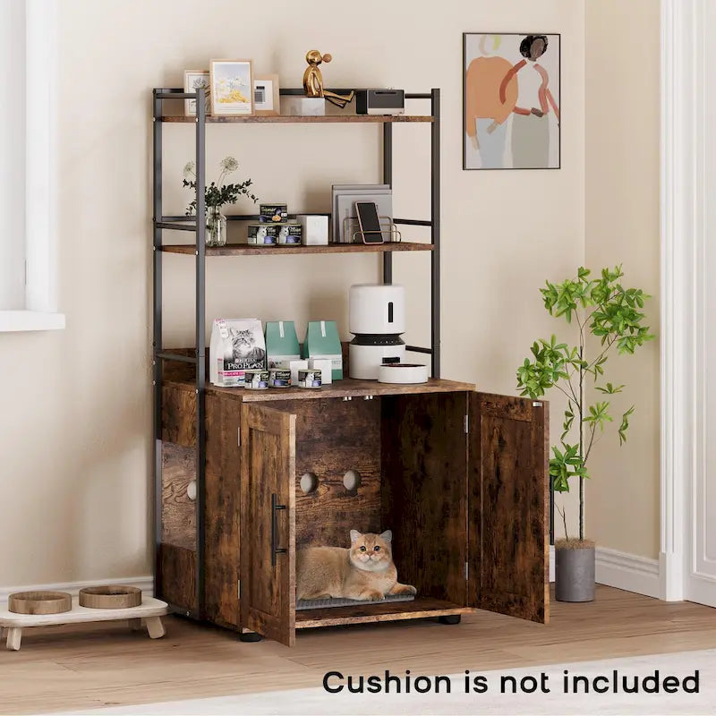 Bac à litière pour chat 2 en 1 avec 3 étagères et porte