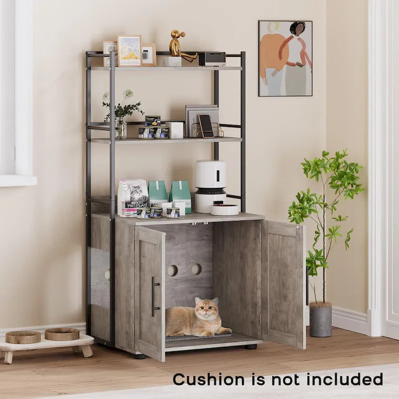 Bac à litière pour chat 2 en 1 avec 3 étagères et porte