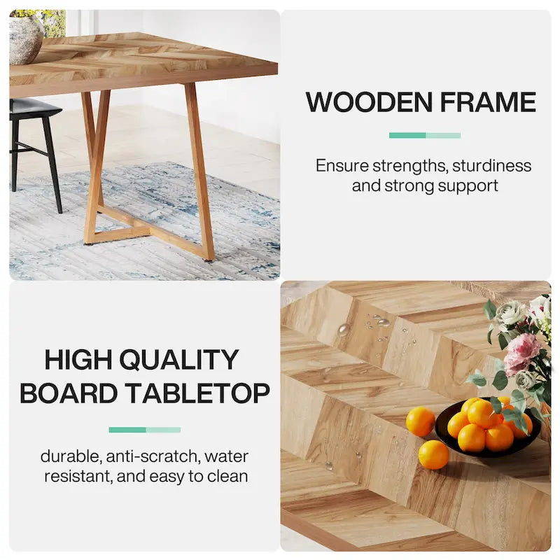 Table de salle à manger de style campagnard pour 6 à 8 personnes, table de cuisine rectangulaire en bois, table de salle à manger industrielle