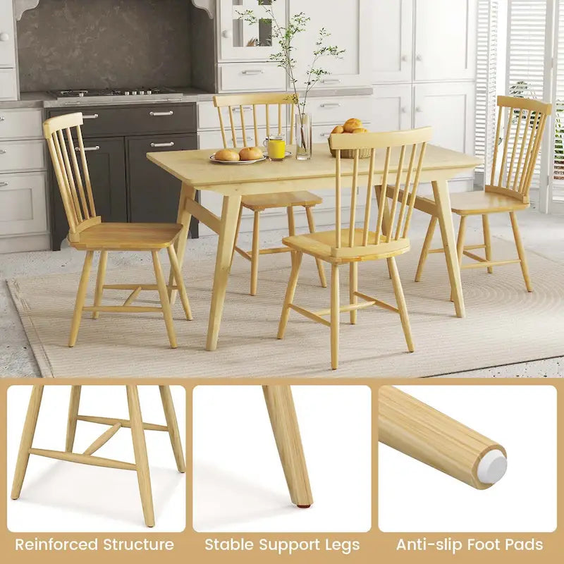 Ensemble de 2 chaises de salle à manger Costway Windsor sans accoudoirs, dossier à fuseaux, couleur unie - Voir les détails