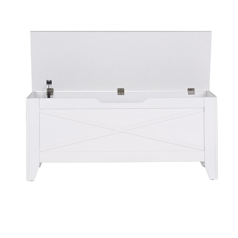 Banc de rangement VECELO, coffre en bois avec tapis en osier et charnières de sécurité, banc à chaussures d'entrée, coffre de rangement style industriel