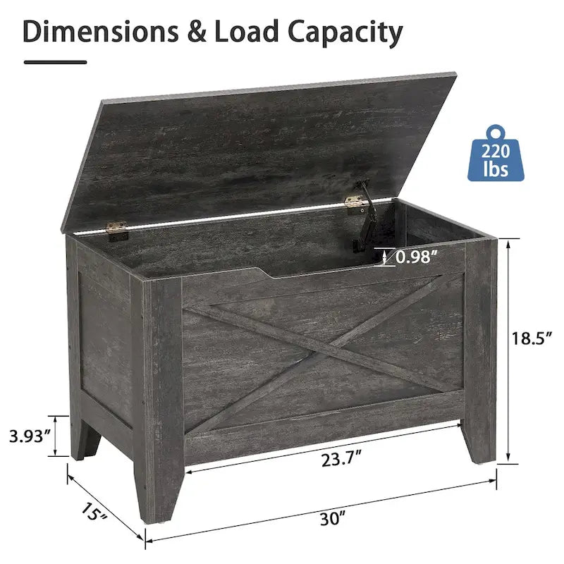 Banc de rangement VECELO, coffre en bois avec tapis en osier et charnières de sécurité, banc à chaussures d'entrée, coffre de rangement style industriel