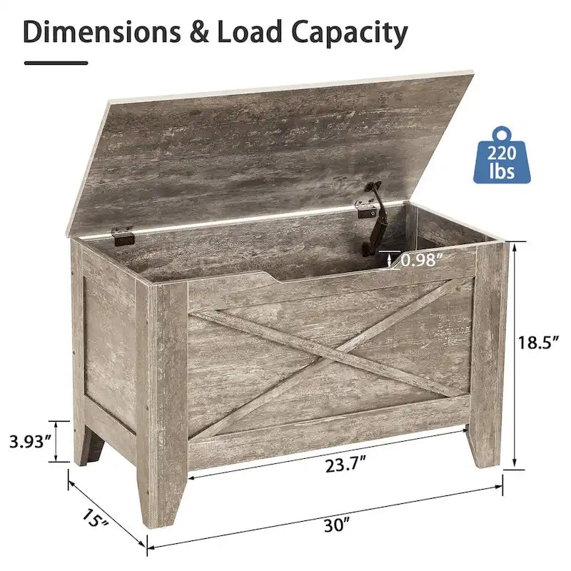 Banc de rangement VECELO, coffre en bois avec tapis en osier et charnières de sécurité, banc à chaussures d'entrée, coffre de rangement style industriel