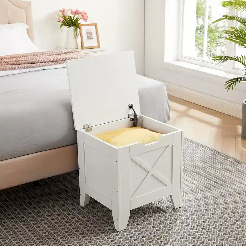 Banc de rangement VECELO, coffre en bois avec tapis en osier et charnières de sécurité, banc à chaussures d'entrée, coffre de rangement style industriel