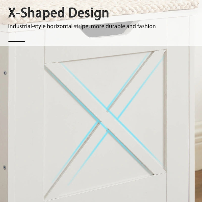 Banc de rangement VECELO, coffre en bois avec tapis en osier et charnières de sécurité, banc à chaussures d'entrée, coffre de rangement style industriel