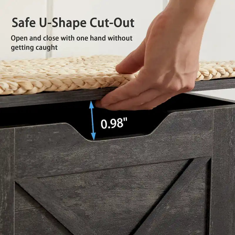 Banc de rangement VECELO, coffre en bois avec tapis en osier et charnières de sécurité, banc à chaussures d'entrée, coffre de rangement style industriel