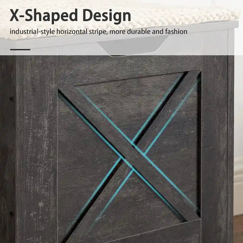 Banc de rangement VECELO, coffre en bois avec tapis en osier et charnières de sécurité, banc à chaussures d'entrée, coffre de rangement style industriel