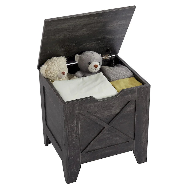 Banc de rangement VECELO, coffre en bois avec tapis en osier et charnières de sécurité, banc à chaussures d'entrée, coffre de rangement style industriel