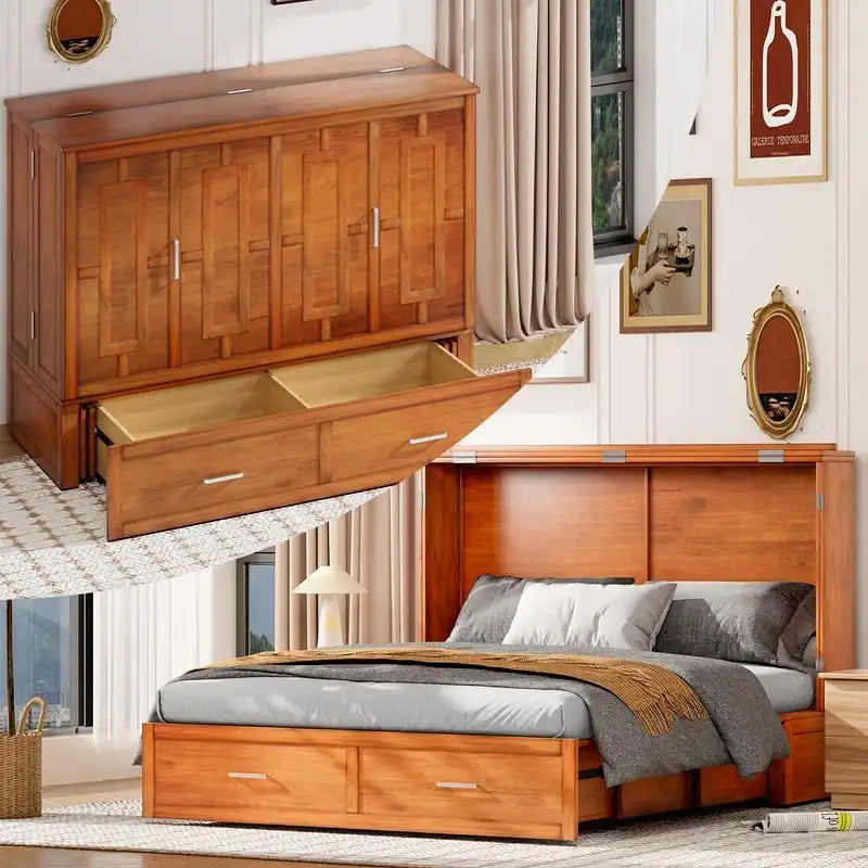 Lit escamotable Mixoy moderne avec matelas, tiroir de rangement et station de charge