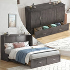 Mixoy Modern Murphy Bed Chest with Mattress,Storage Drawer,Charging Station