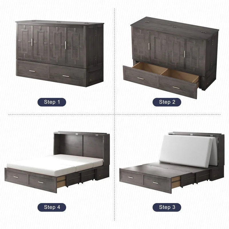 Lit escamotable Mixoy moderne avec matelas, tiroir de rangement et station de charge