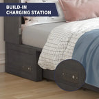 Lit escamotable Mixoy moderne avec matelas, tiroir de rangement et station de charge