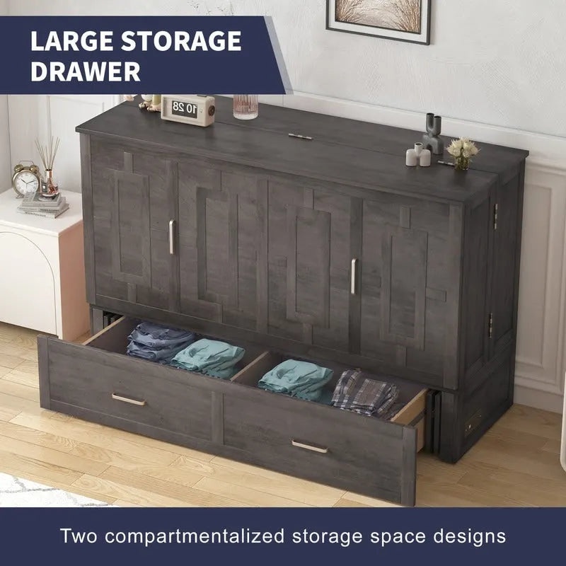 Lit escamotable Mixoy moderne avec matelas, tiroir de rangement et station de charge