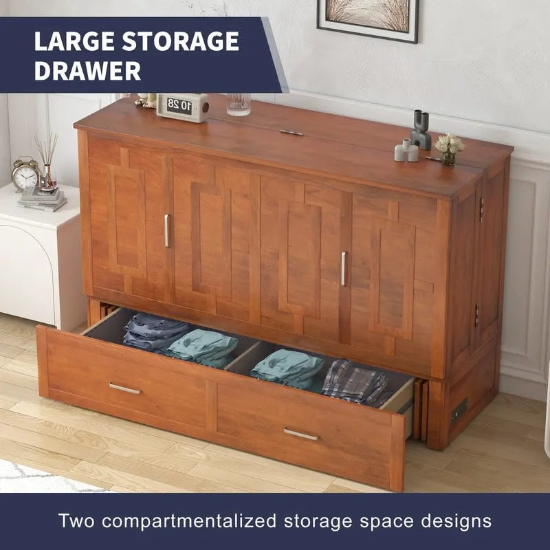 Lit escamotable Mixoy moderne avec matelas, tiroir de rangement et station de charge