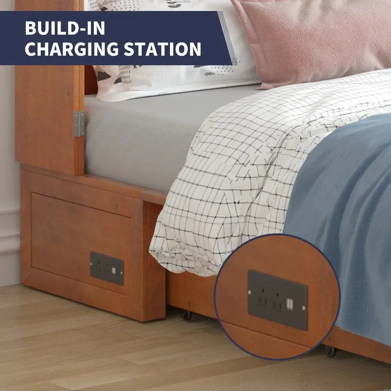 Lit escamotable Mixoy moderne avec matelas, tiroir de rangement et station de charge