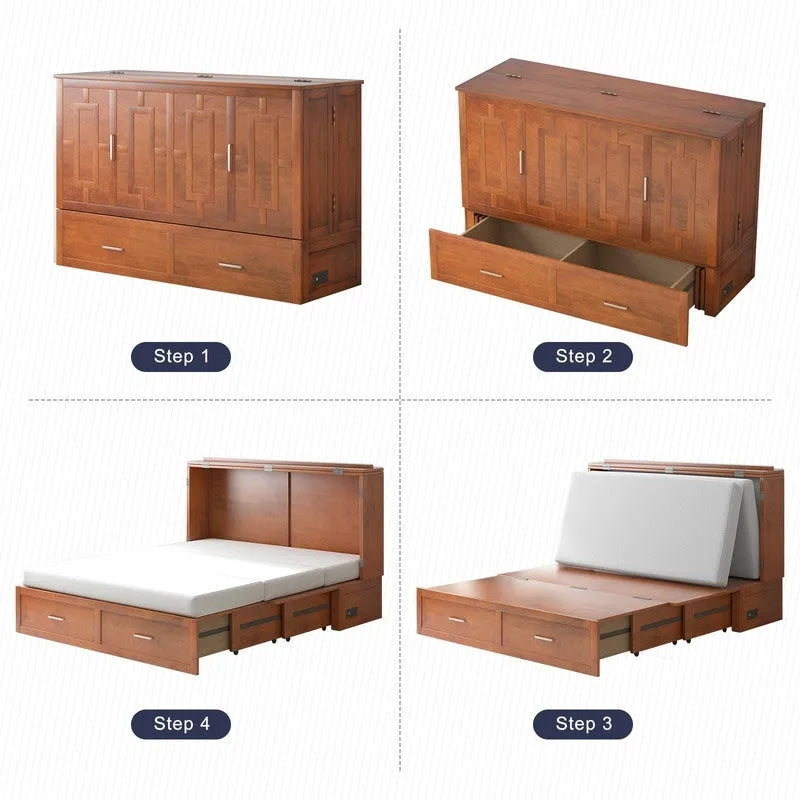 Lit escamotable Mixoy moderne avec matelas, tiroir de rangement et station de charge