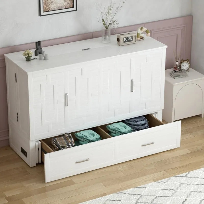 Lit escamotable Mixoy moderne avec matelas, tiroir de rangement et station de charge