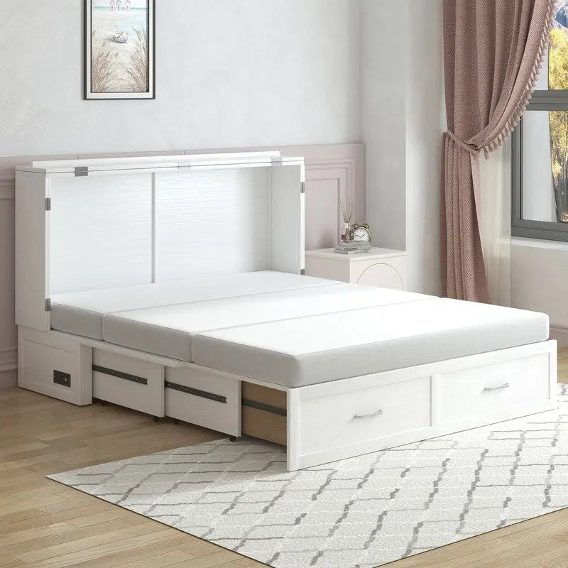 Lit escamotable Mixoy moderne avec matelas, tiroir de rangement et station de charge