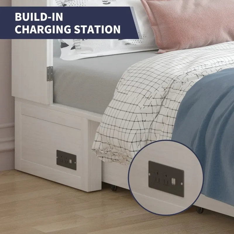 Lit escamotable Mixoy moderne avec matelas, tiroir de rangement et station de charge