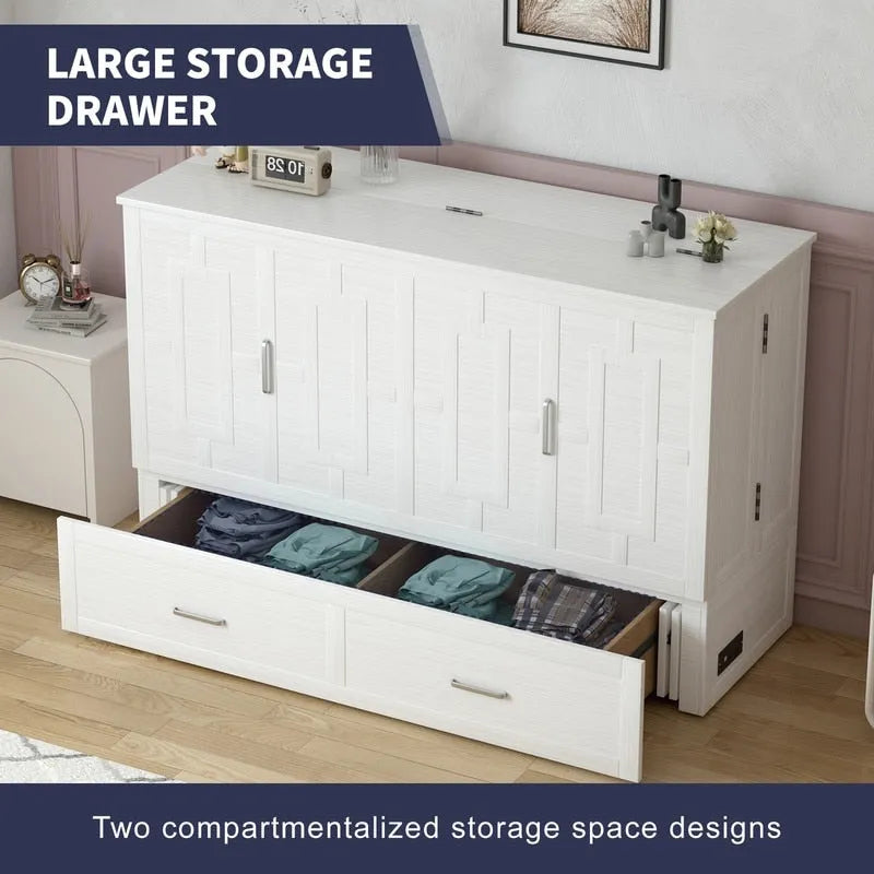 Lit escamotable Mixoy moderne avec matelas, tiroir de rangement et station de charge