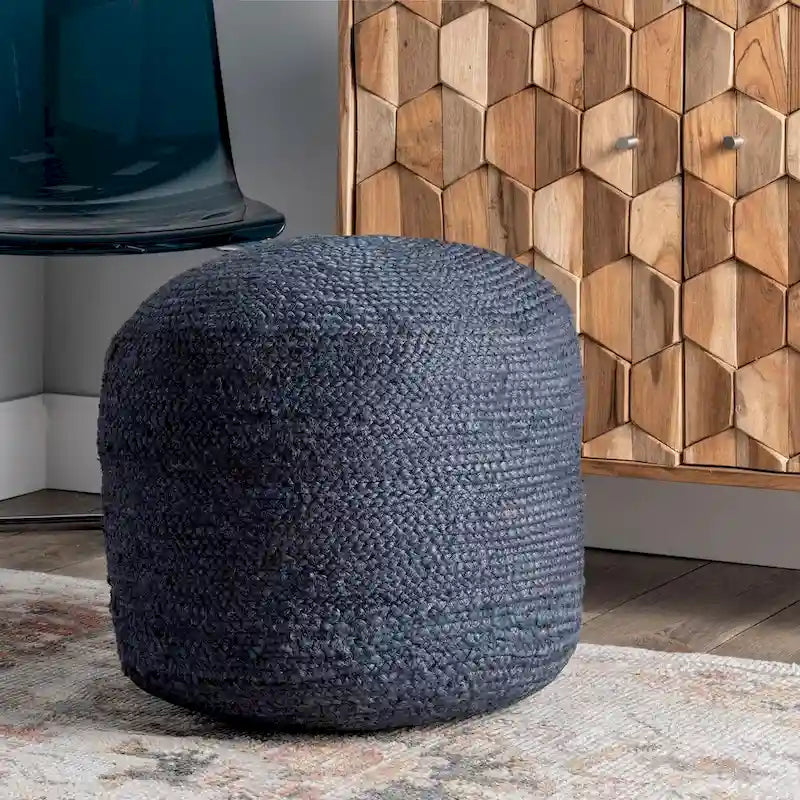 Nuloom Bristol Braided Solid Jute Ottoman Pouf