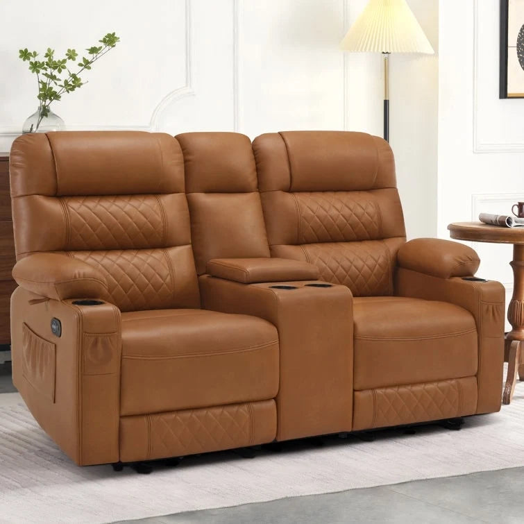 MCombo Electric Power Loveseat Recliner with Console, Power Reclining Sofa with Heat and Vibration, USB Ports, Cup Holders PR624
