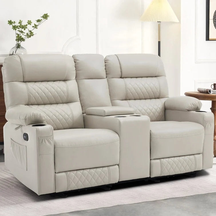 Canapé inclinable électrique MCombo avec console, fonction chauffante et vibrante, ports USB et porte-gobelets PR624
