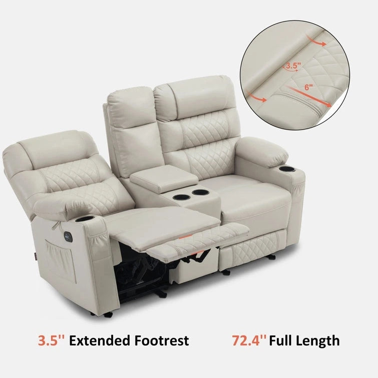 Canapé inclinable électrique MCombo avec console, fonction chauffante et vibrante, ports USB et porte-gobelets PR624