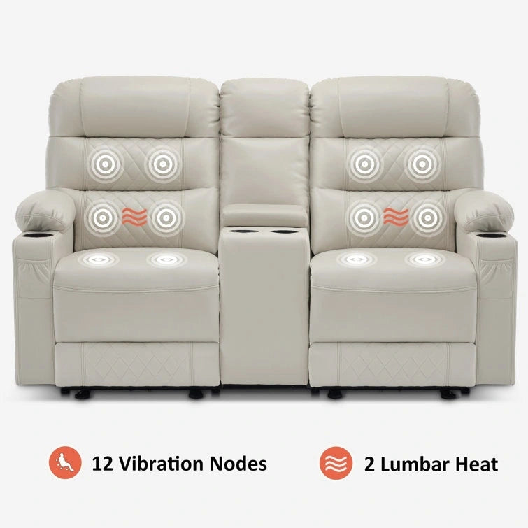 Canapé inclinable électrique MCombo avec console, fonction chauffante et vibrante, ports USB et porte-gobelets PR624