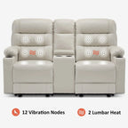 Canapé inclinable électrique MCombo avec console, fonction chauffante et vibrante, ports USB et porte-gobelets PR624