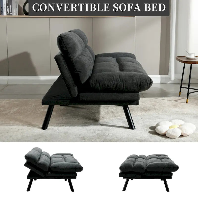 Canapé-lit convertible COOLMORE en lin/microdaim/motif peluche avec pieds en métal