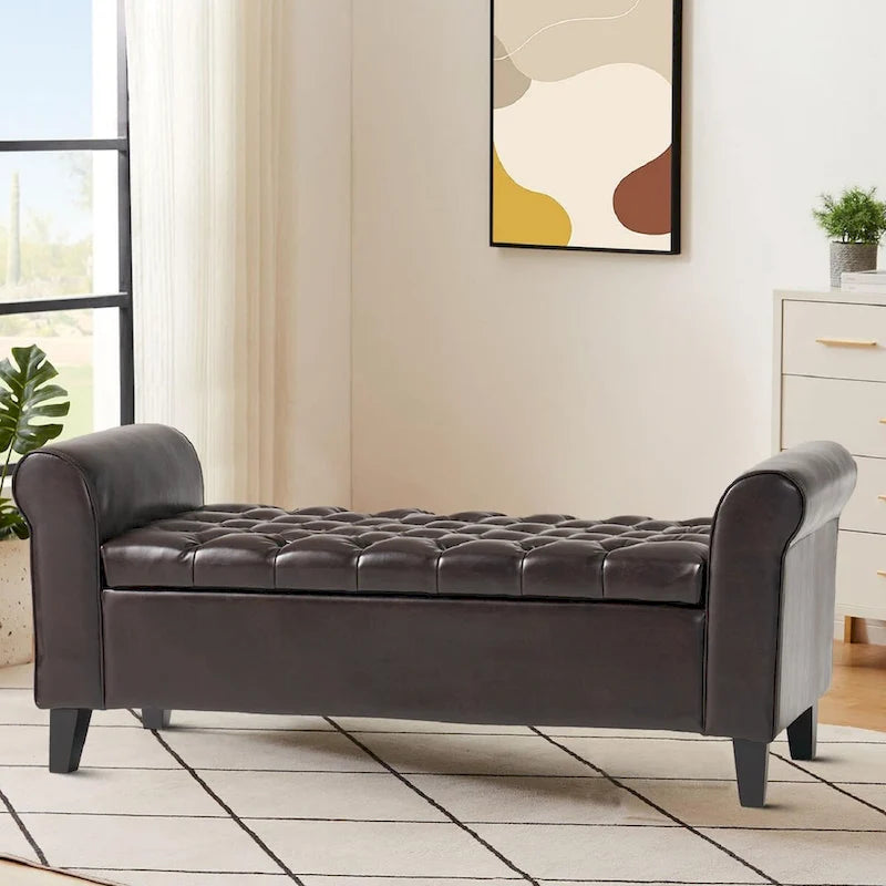 Banc de rangement moderne et élégant, capitonné, avec couvercle rabattable