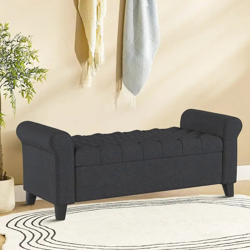 Banc de rangement moderne et élégant, capitonné, avec couvercle rabattable