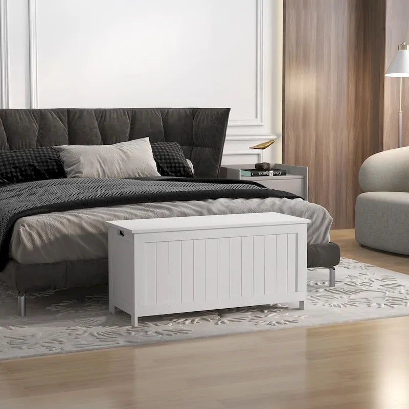 Coffre de rangement HOMCOM, boîte en bois avec 2 charnières de sécurité et poignées découpées, coffre de rangement moderne pour salon, entrée