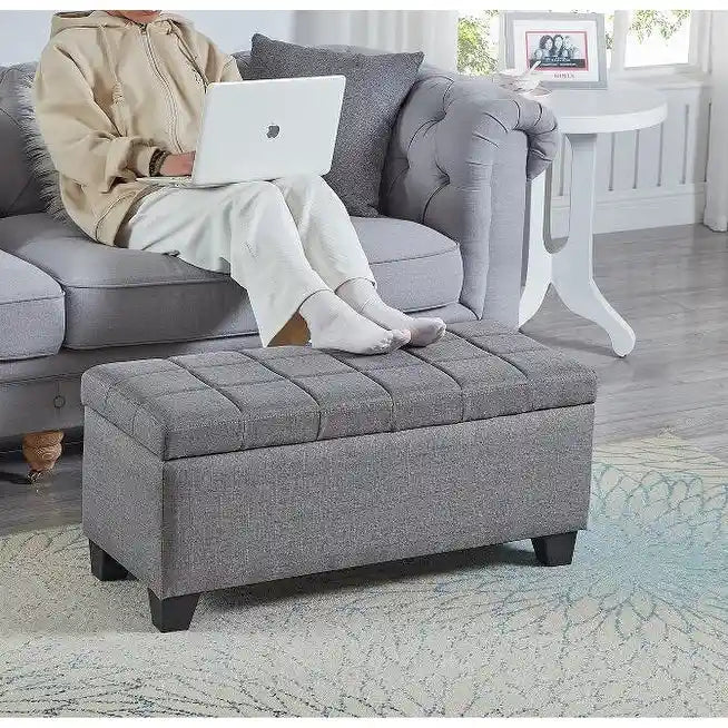 Banc rectangulaire rembourré avec rangement, banc de bout de lit pour chambre à coucher