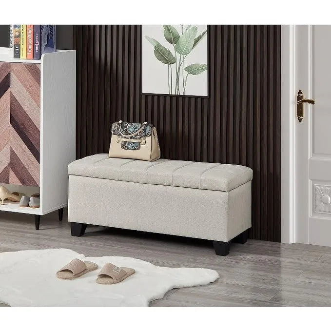 Banc rectangulaire rembourré avec rangement, banc de bout de lit pour chambre à coucher