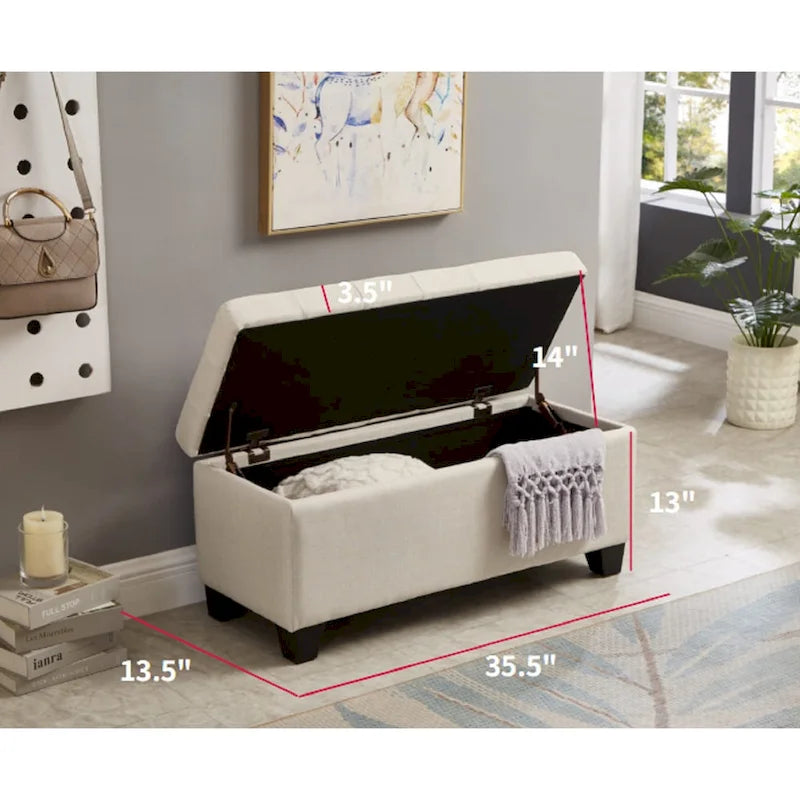 Banc rectangulaire rembourré avec rangement, banc de bout de lit pour chambre à coucher