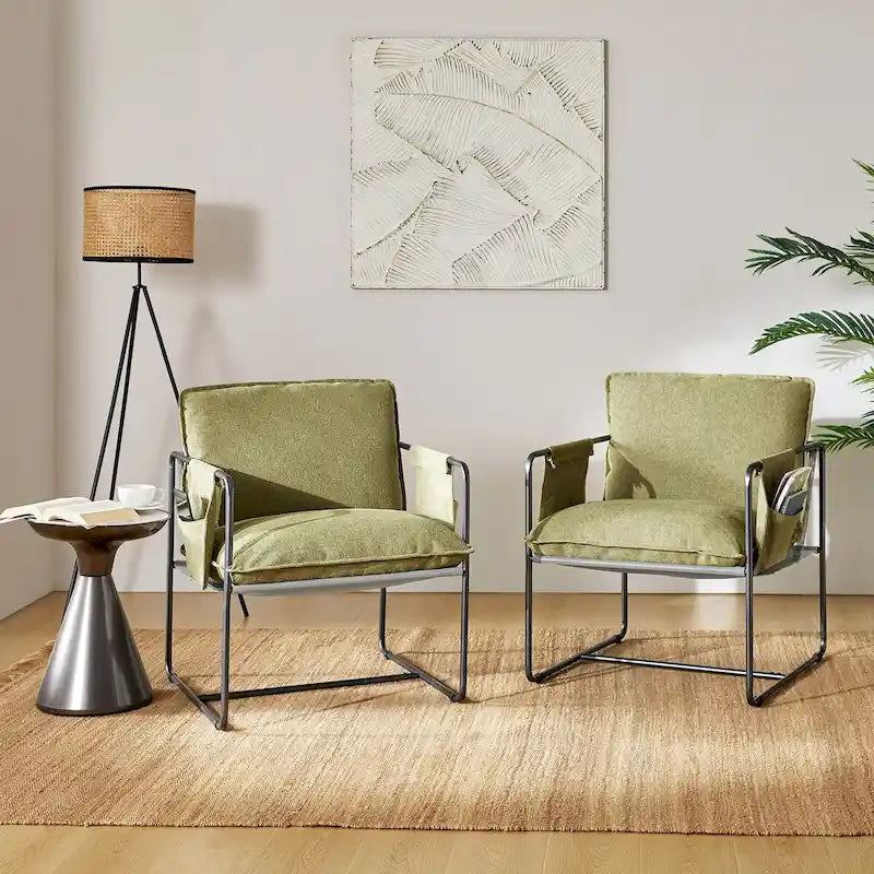 Fauteuil Rebeca moderne à structure métallique avec poches de rangement (lot de 2) par HULALA HOME