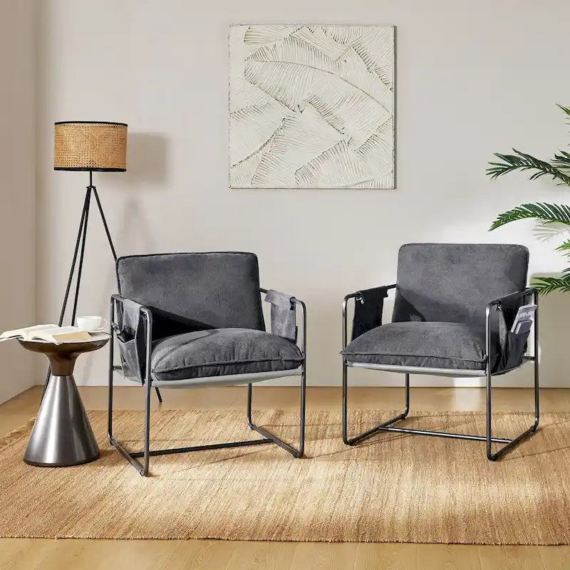 Fauteuil Rebeca moderne à structure métallique avec poches de rangement (lot de 2) par HULALA HOME