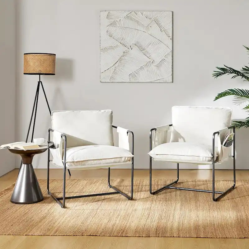 Fauteuil Rebeca moderne à structure métallique avec poches de rangement (lot de 2) par HULALA HOME