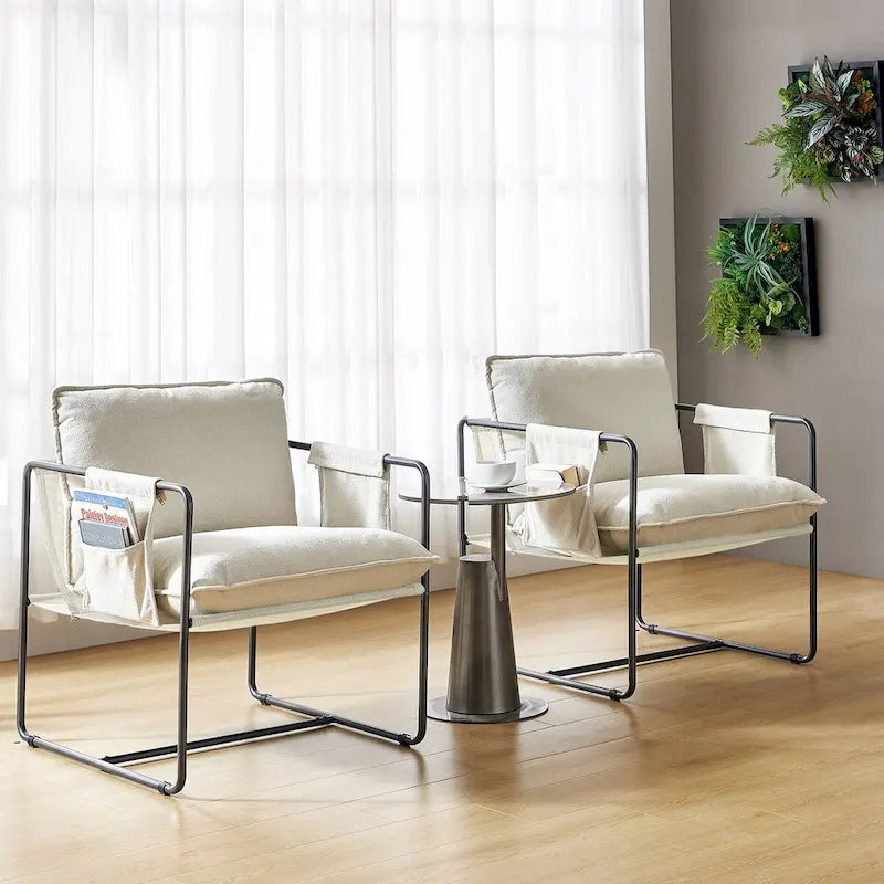 Fauteuil Rebeca moderne à structure métallique avec poches de rangement (lot de 2) par HULALA HOME