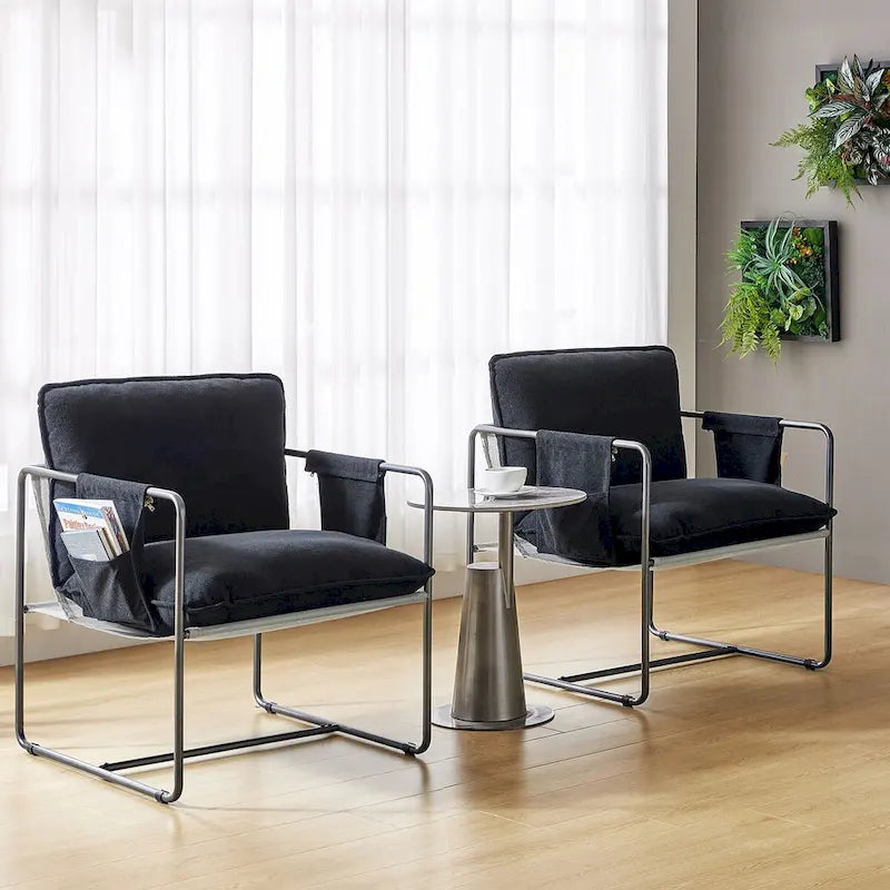 Fauteuil Rebeca moderne à structure métallique avec poches de rangement (lot de 2) par HULALA HOME