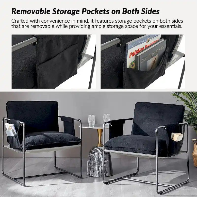 Fauteuil Rebeca moderne à structure métallique avec poches de rangement (lot de 2) par HULALA HOME